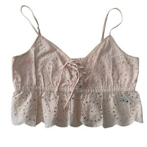 Aerie Eyelet Lace Pink Cami Crop Top Size L